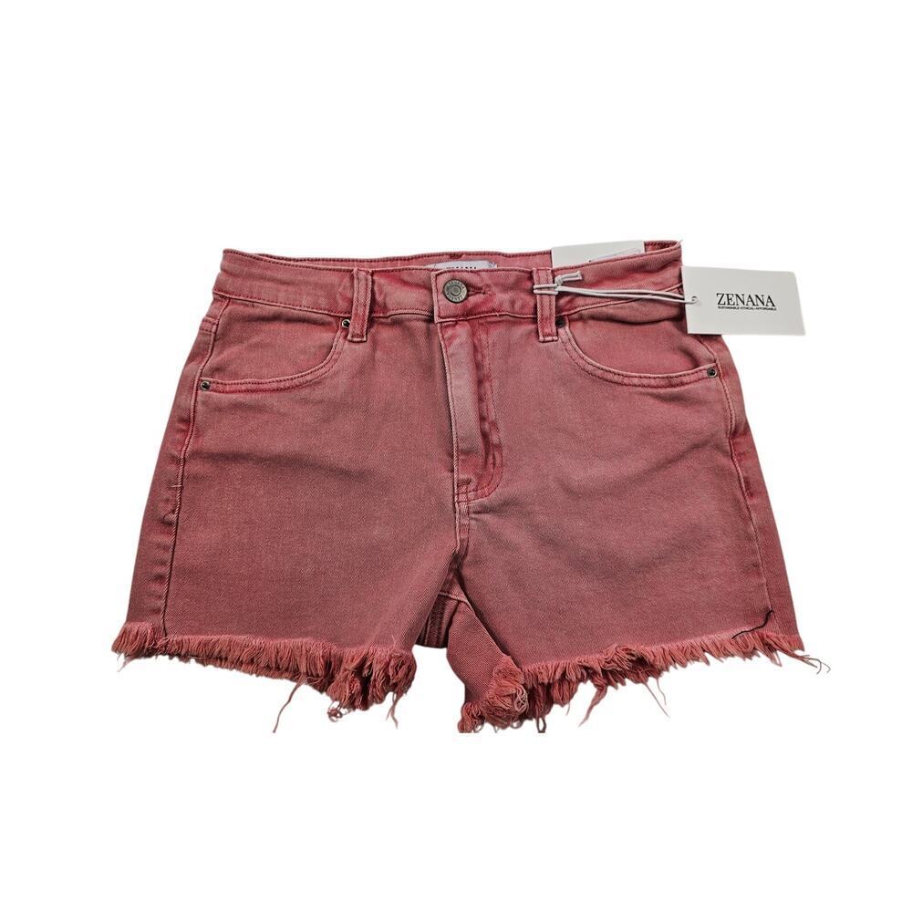 NWT Zenana light pink raw hem stretch pull on jean shorts stretch summer S NEW